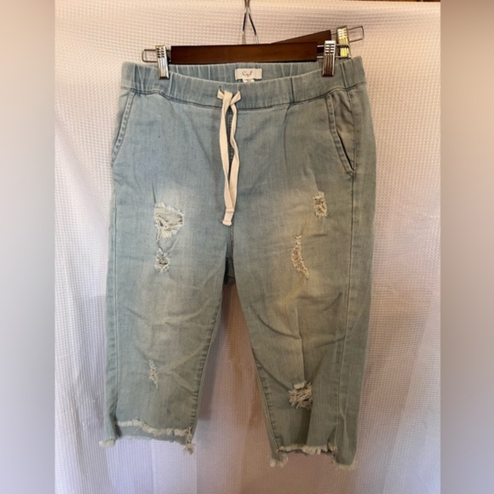 Easel Elastic Waist Cropped Jean Bottoms O